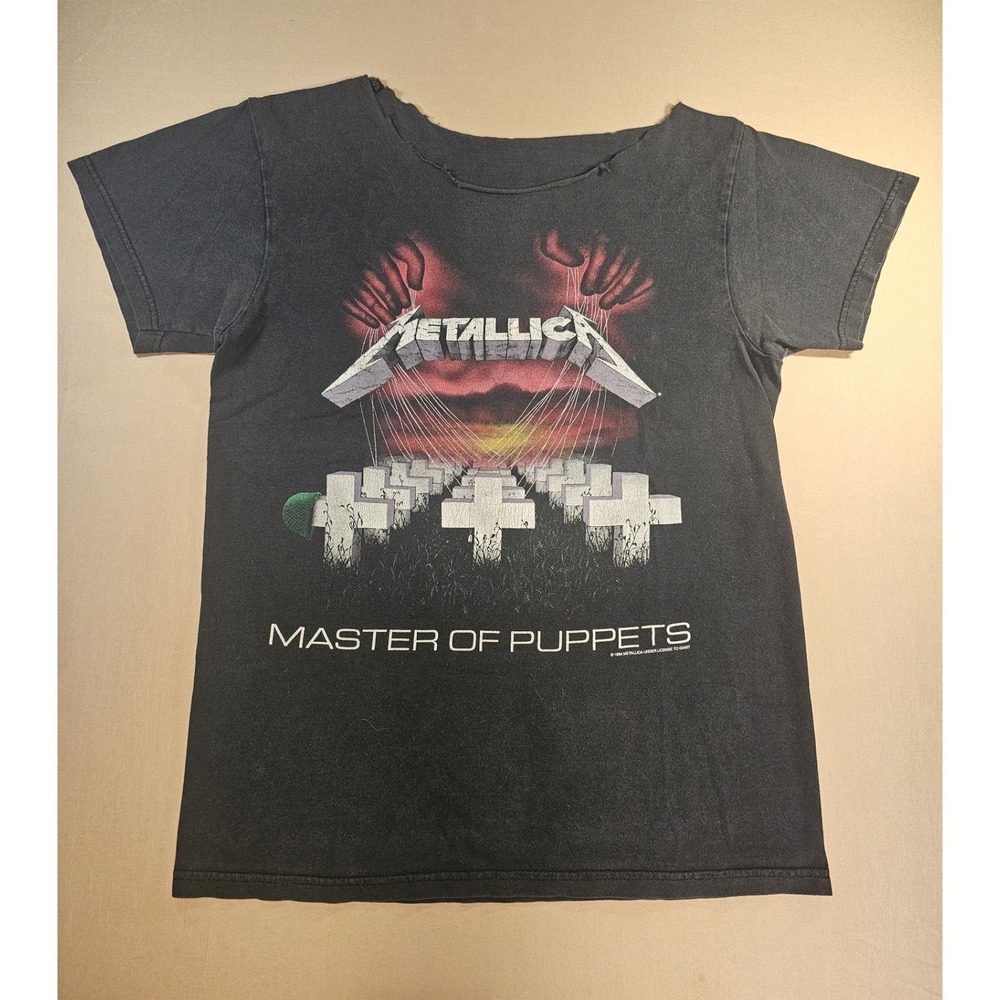 Vintage 1994 Metallica Master of Puppets T Shirt Distressed Cut Collar